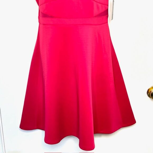 NWT GUESS "RITA" ROSE RED SKATER DRESS MESH CUTOUTS SIZE 10 - Picture 7 of 12